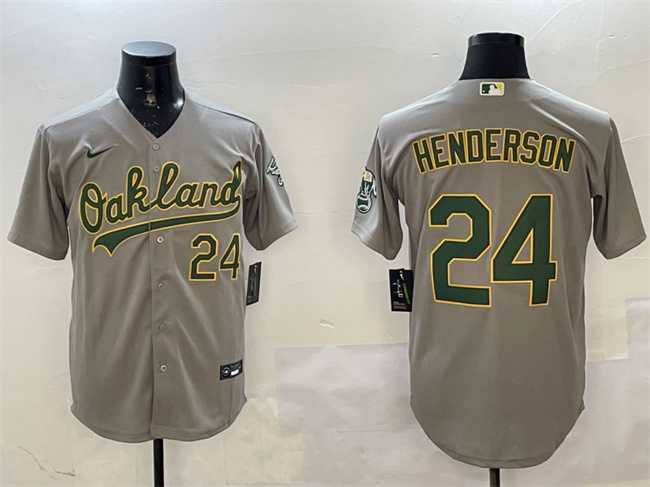 Men%27s Oakland Athletics #24 Ricky Henderson Gray With Patch Stitched Jersey->new york mets->MLB Jersey